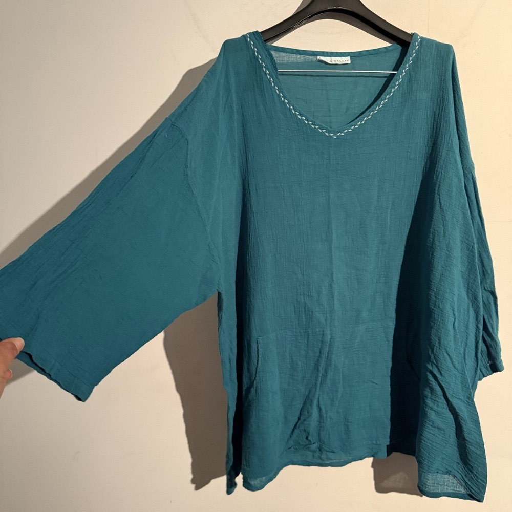 Bryn Walker XL Cotton Gauzy Tunic Lagenlook Pocket Coastal Minimalist Airy